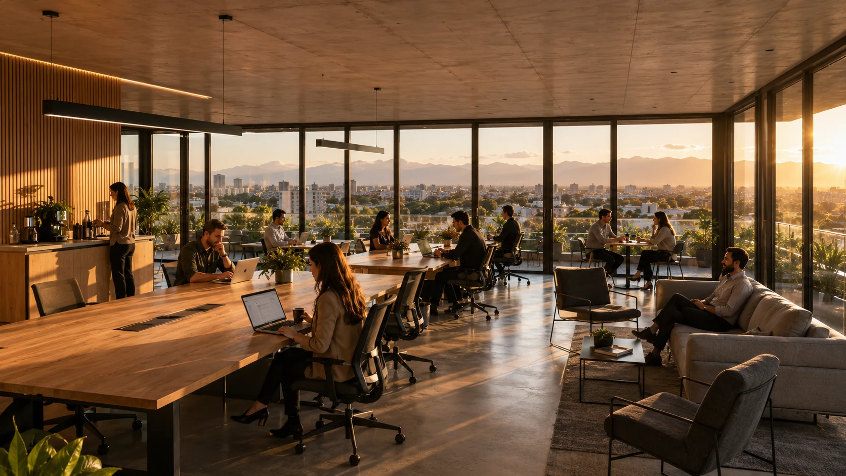Espacio de cowork Villa Alicia con vistas a la ciudad y la montaña
